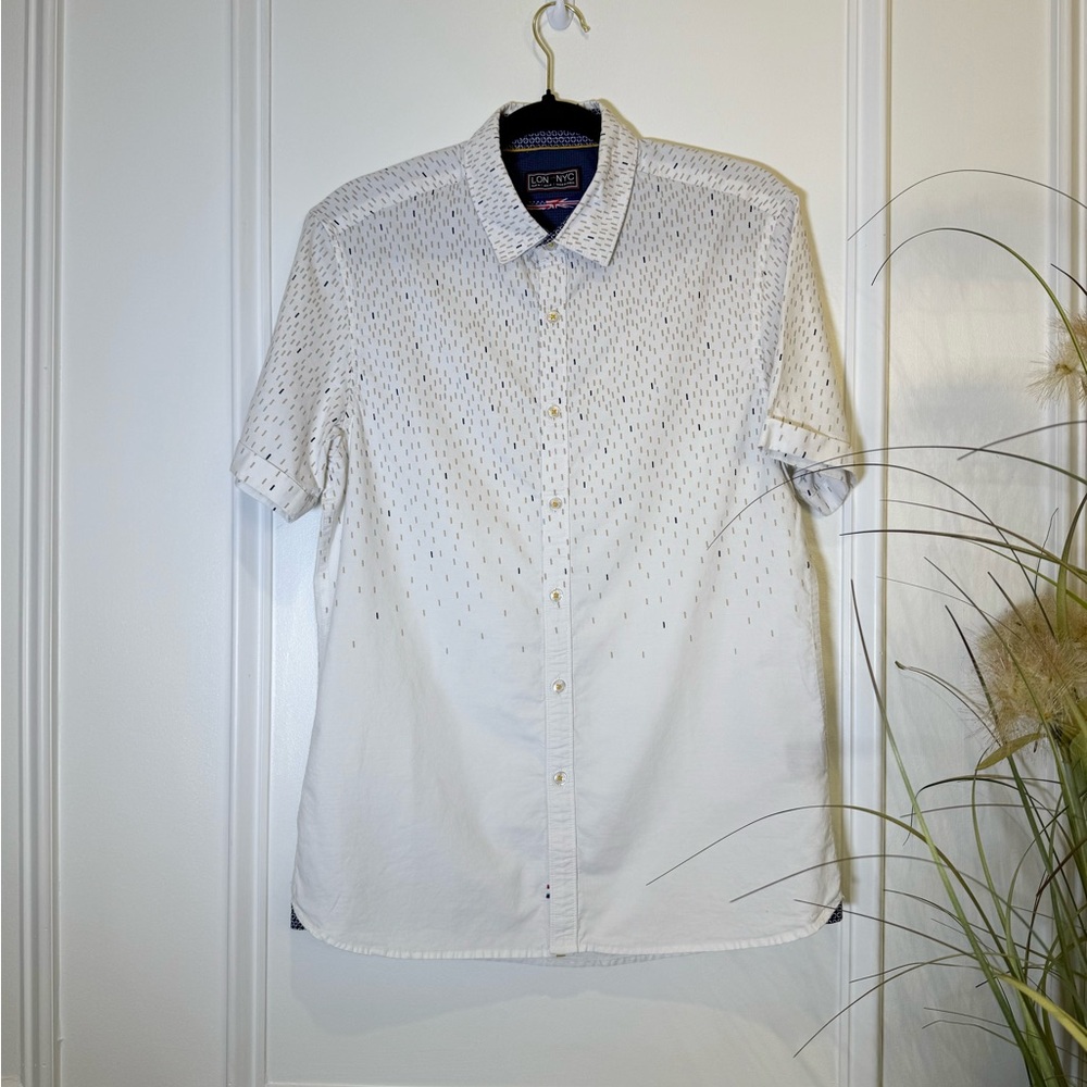 LON NYC Designer Men's White Short Sleeve Button Down Shirt